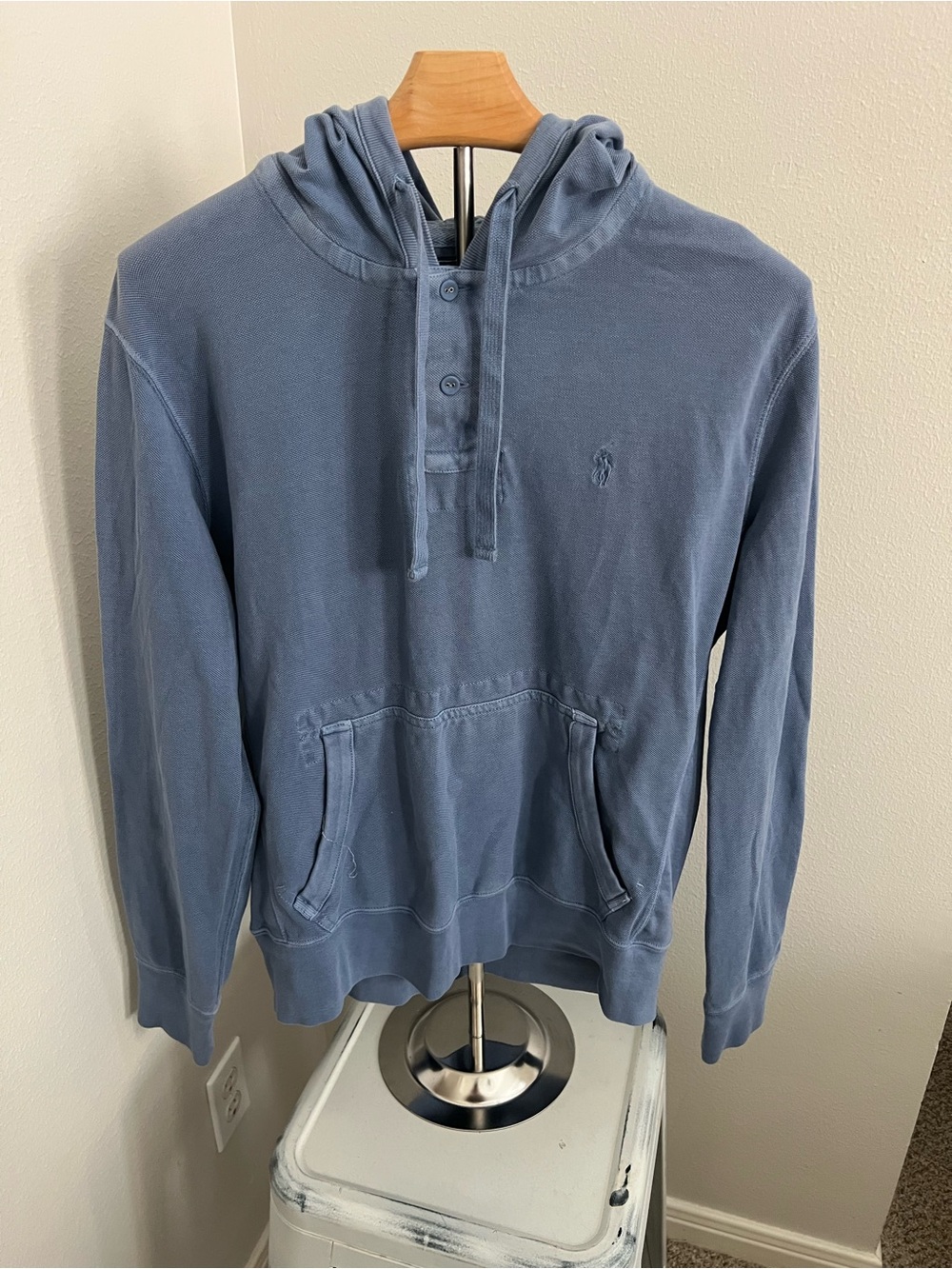 Polo by Ralph Lauren Washed Blue Hooded Henley Sweatshirt